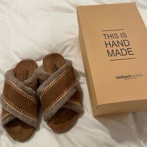 Laidback London Brown Fur-Lined Slippers - New with Box